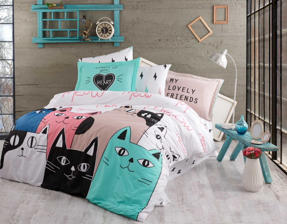 

Постельное белье Poplin Hobby Love Cats розовый полуторный 8698499144774