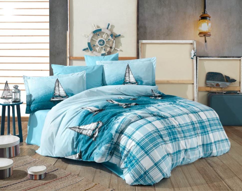 

Постельное белье Poplin Hobby Maritim голубой полуторный 8698499154438