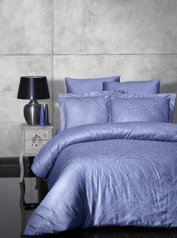 

Постельное белье жаккардовое однотонное First Choice Siray indigo евро m016401