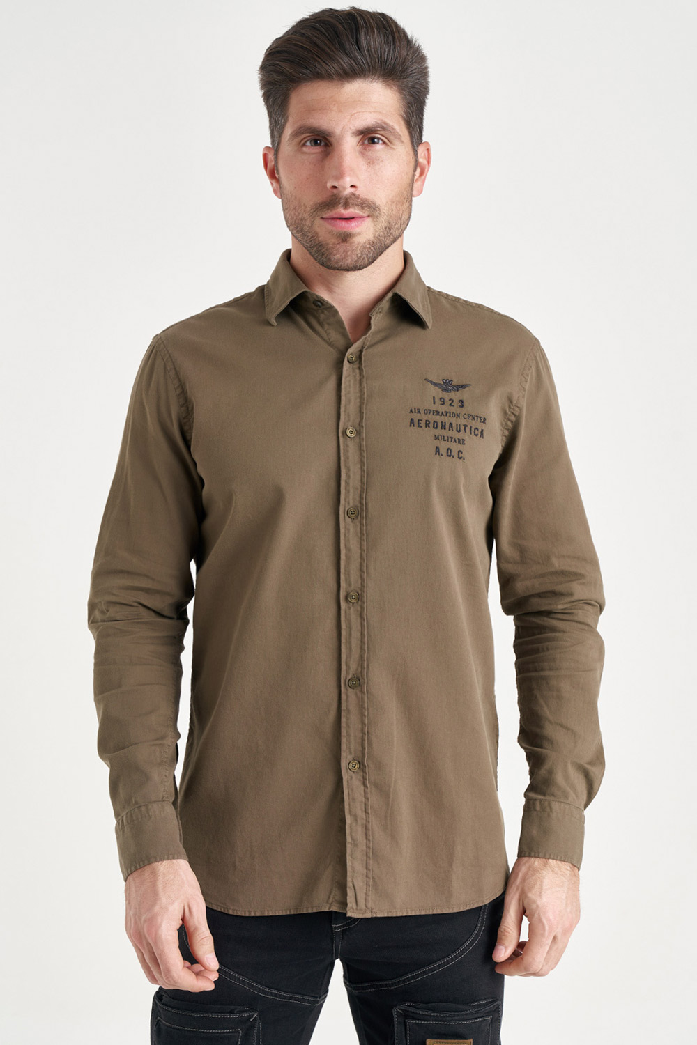 

Хлопковая рубашка цвета хаки Aeronautica Militare 4460, Хлопковая рубашка цвета хаки Aeronautica Militare 4460 XL