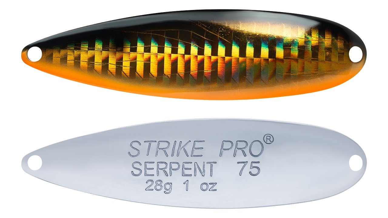 

Блесна колеблющаяся Strike Pro Serpent Treble 75H, 75 мм, 28 гр, Тройник, (ST-010B2#613-713-CP) (96237)