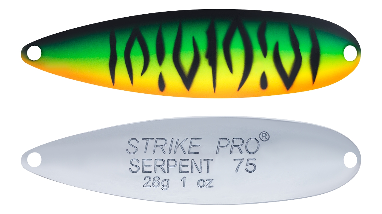 

Блесна колеблющаяся Strike Pro Serpent Treble 75H, 75 мм, 28 гр, Тройник, (ST-010B2#GC01S-CP) (96242)