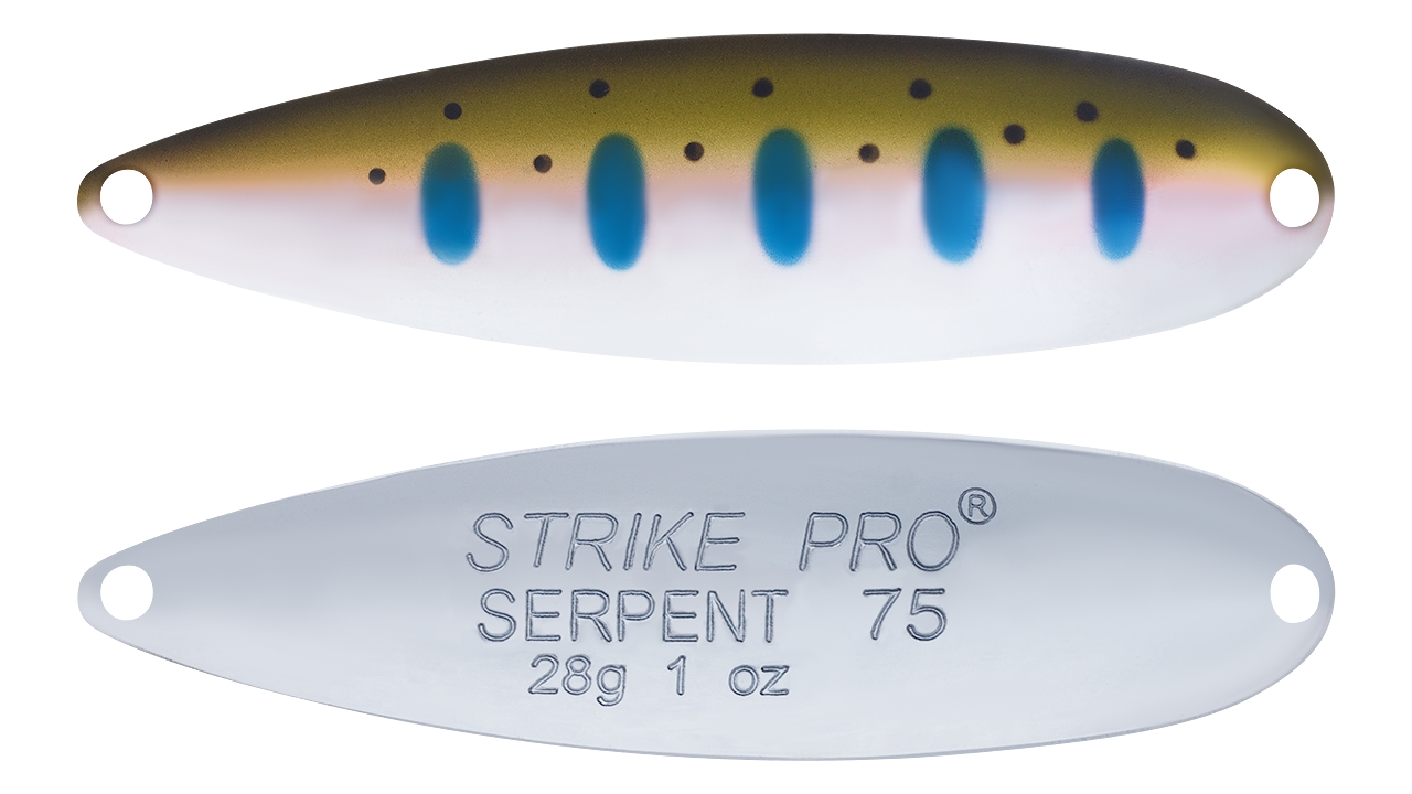 

Блесна колеблющаяся Strike Pro Serpent Treble 75H, 75 мм, 28 гр, Тройник, (ST-010B2#485-1-CP) (96236)