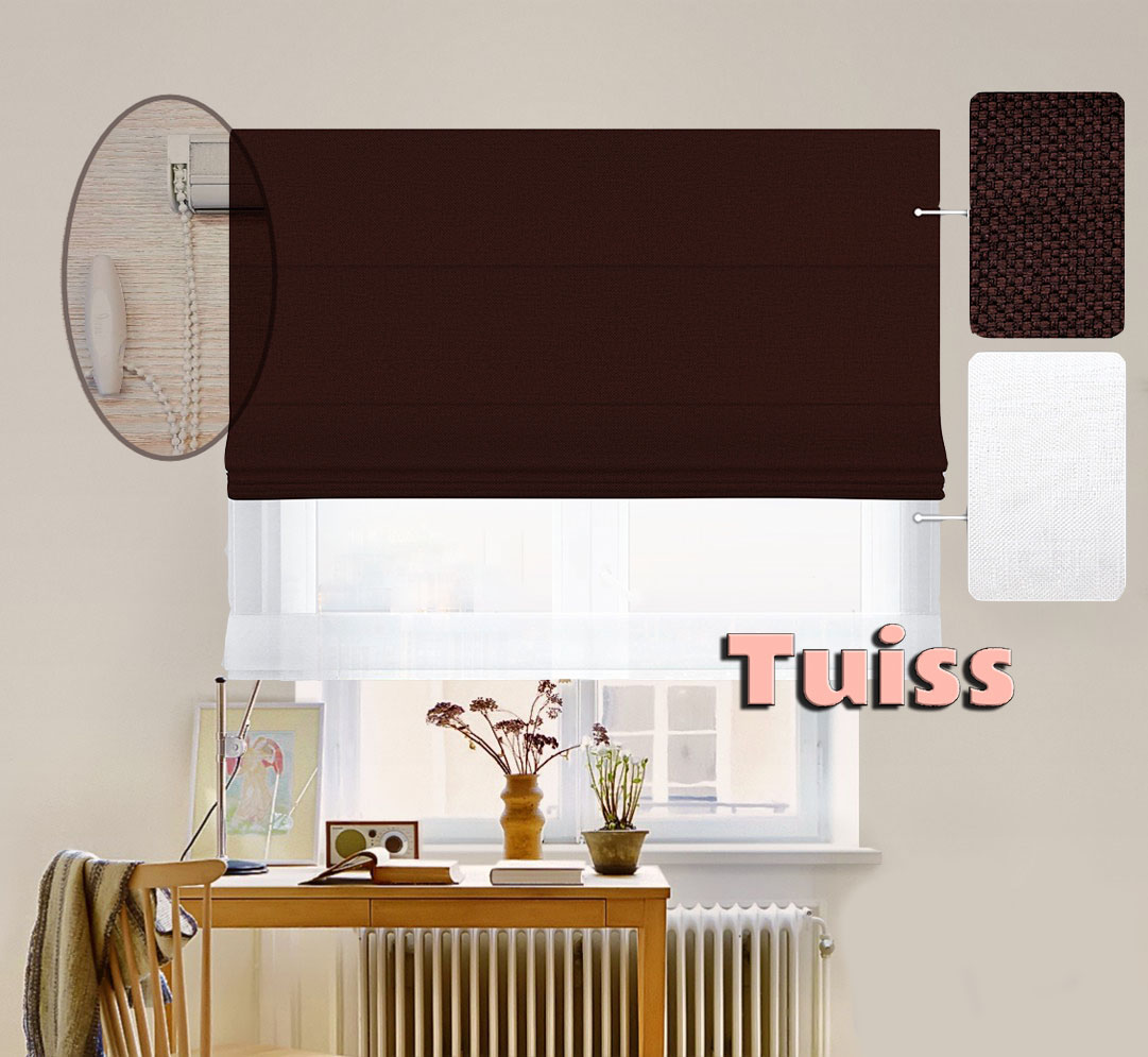 

Двойная римская штора День-Ночь ТВИН Lux Coullise InHt Рогожка Dimout 16 Шоколадный + Тюль Лён/Тюль Air Белоснежный 110х170 см