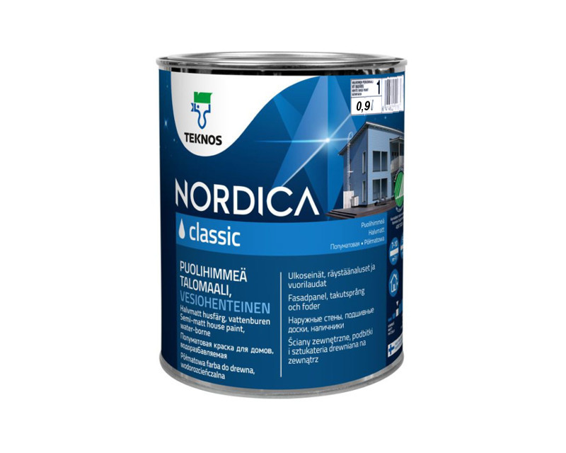 

Краска акриловая TEKNOS NORDICA CLASSIC для древесины белая (база1) 0,9л