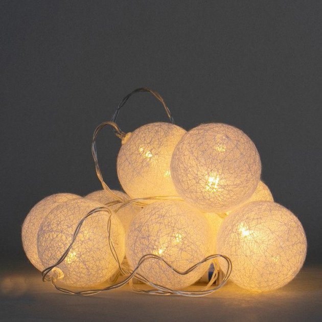 

Гирлянда нить Шар Кружево светодиодная Теплый белый Свет 2м 10 LED на батарейках типа 2АА