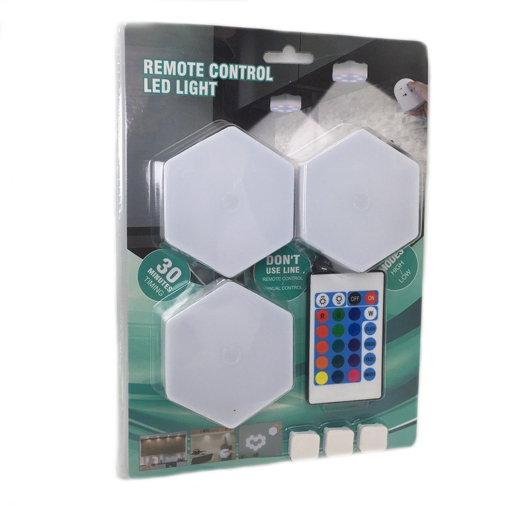 

Светильник модульный LED RGB сенсорный шестигранный с пультом составная лампа соты настенные комплект 3 шт