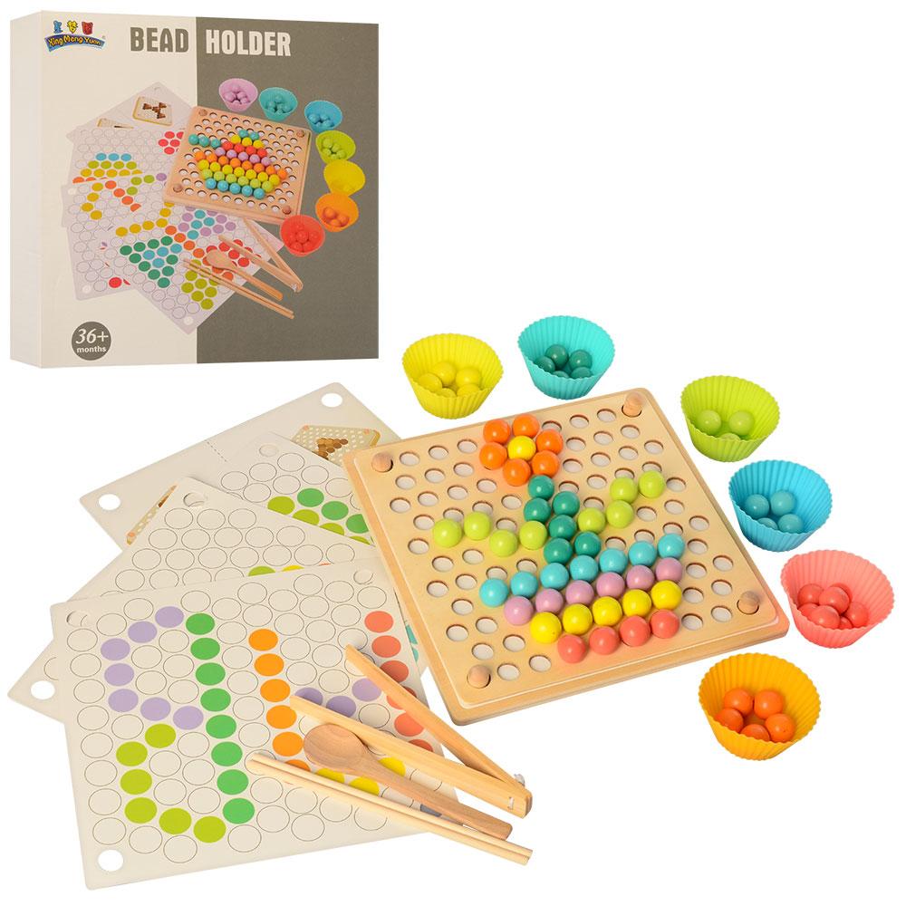 

Деревянная развивающая игрушка Игра MD 2210 шарики, карточки, формочки, пинцет
