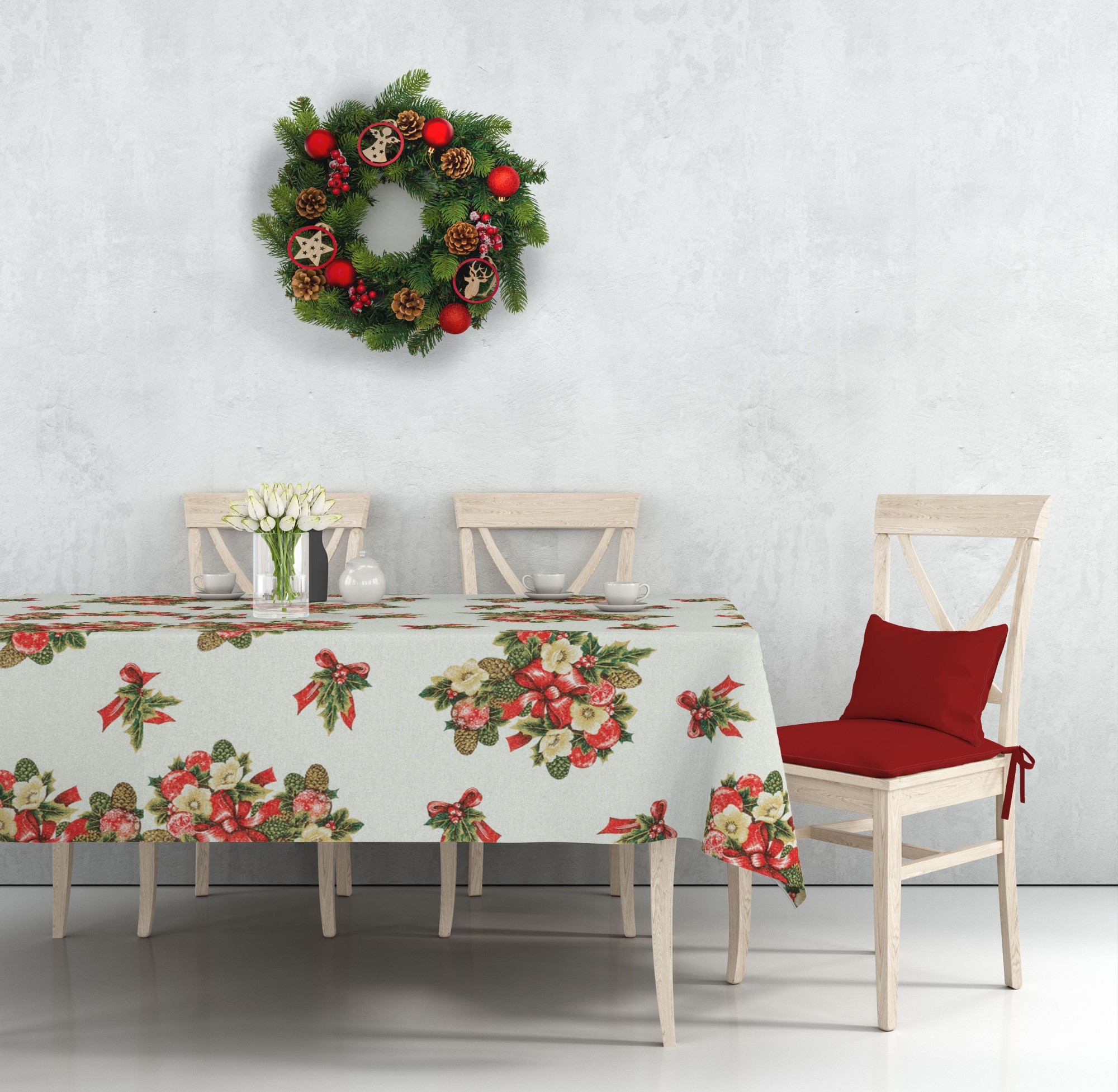 

Скатерть Новогодняя Wassa-Home-Decor 130х220 см Новогодний букет Блестящая