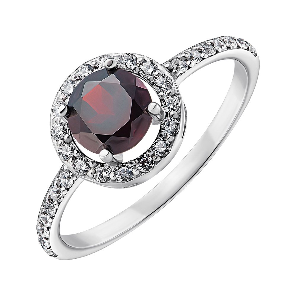 

Серебряное кольцо с гранатом и фианитами 000136192 15 размера