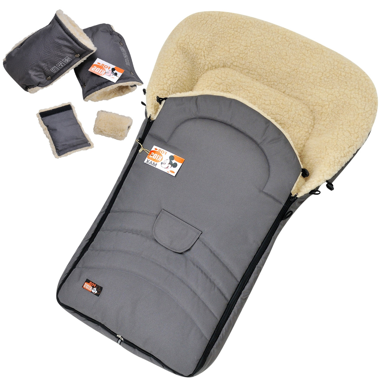 

Комплект конверт-чехол и муфты ForKids Макси чехол на овчине в коляску, чехол в люльку, конверт на санки FK322