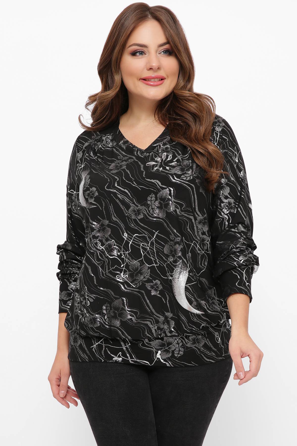 

Трикотажный блузон (цветы серебро) Tatiana ФОРТ черный, Трикотажный блузон (цветы серебро) Tatiana ФОРТ черный 54