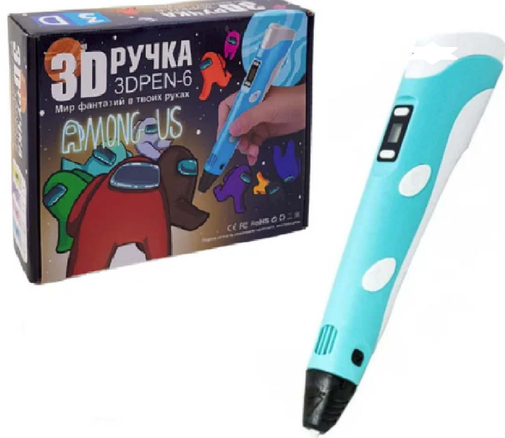 

3Д Ручка 3D PEN-6 AMONG US L9910 для Рисования с Пластиком и Трафаретами Голубая