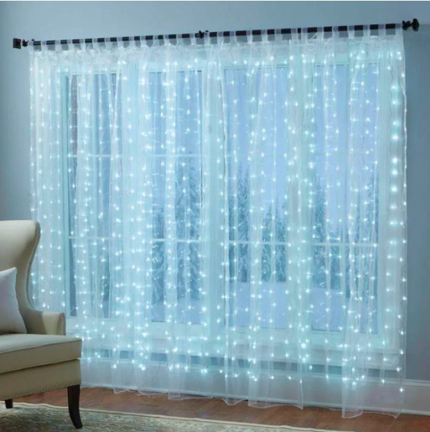 

Гирлянда штора-водопад, прозрачный шнур, 3x3 м, 320 LED, белая, с переходником