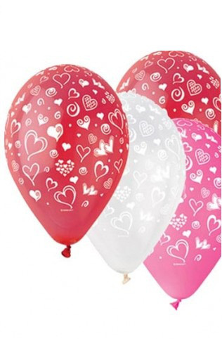 

Пастель Gemar Balloons Сердца россыпь розовый красный белый 12" 30 см ассорти шелкография 100шт (1434357905)