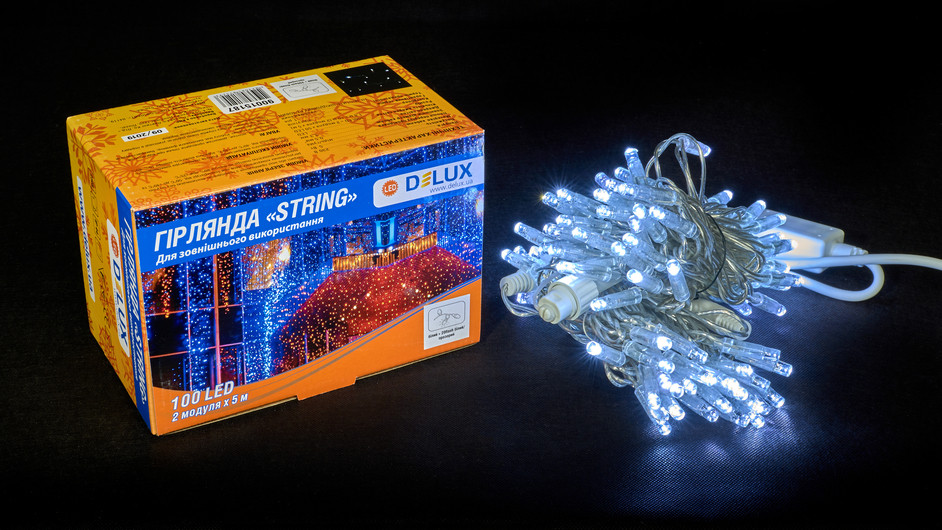 

Гирлянда внешняя DELUX STRING 100 LED 10m (2x5m) flash белый/прозрачный IP44 EN