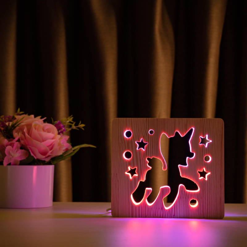 

Детский светильник ночник из дерева ArtEco Light, LED двойной RGB эко-светильник с пультом и регулировкой цвета, Пони-единорог, разноцветный