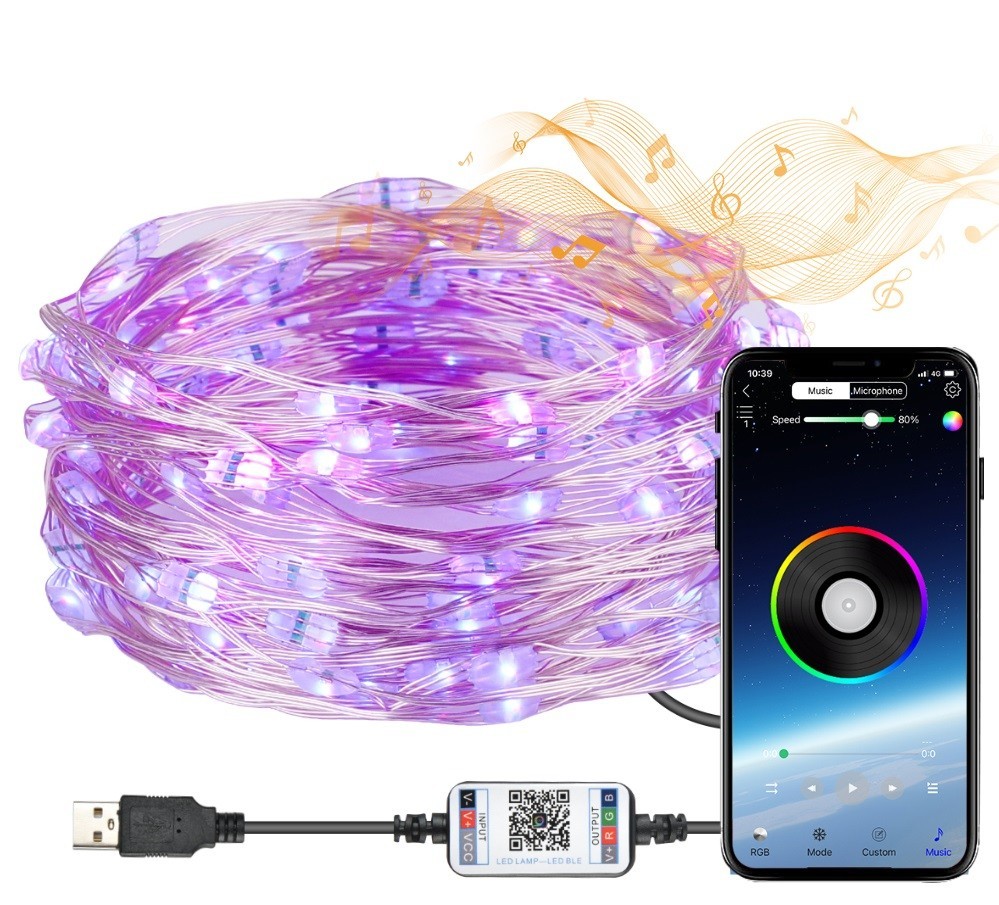 

Новогодняя умная светодиодная гирлянда Encora Xmas Lights, 100LED, 10М с Bluetooth