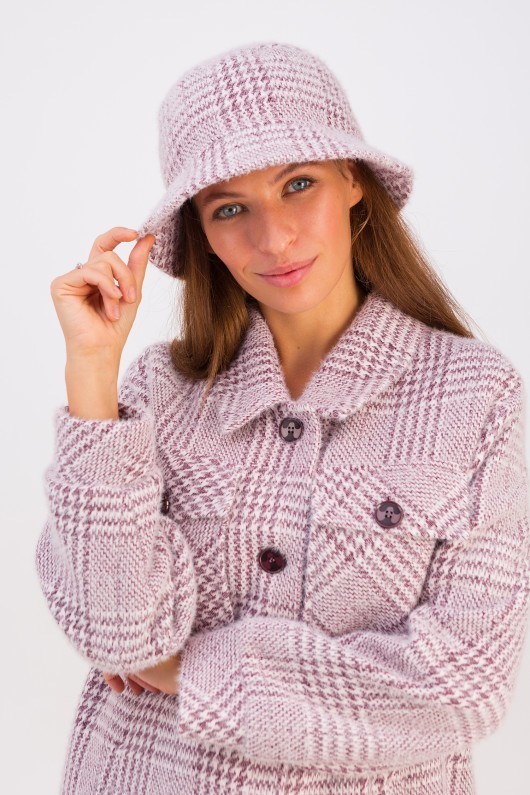 

Панама в клетку из альпаки розовая One Size