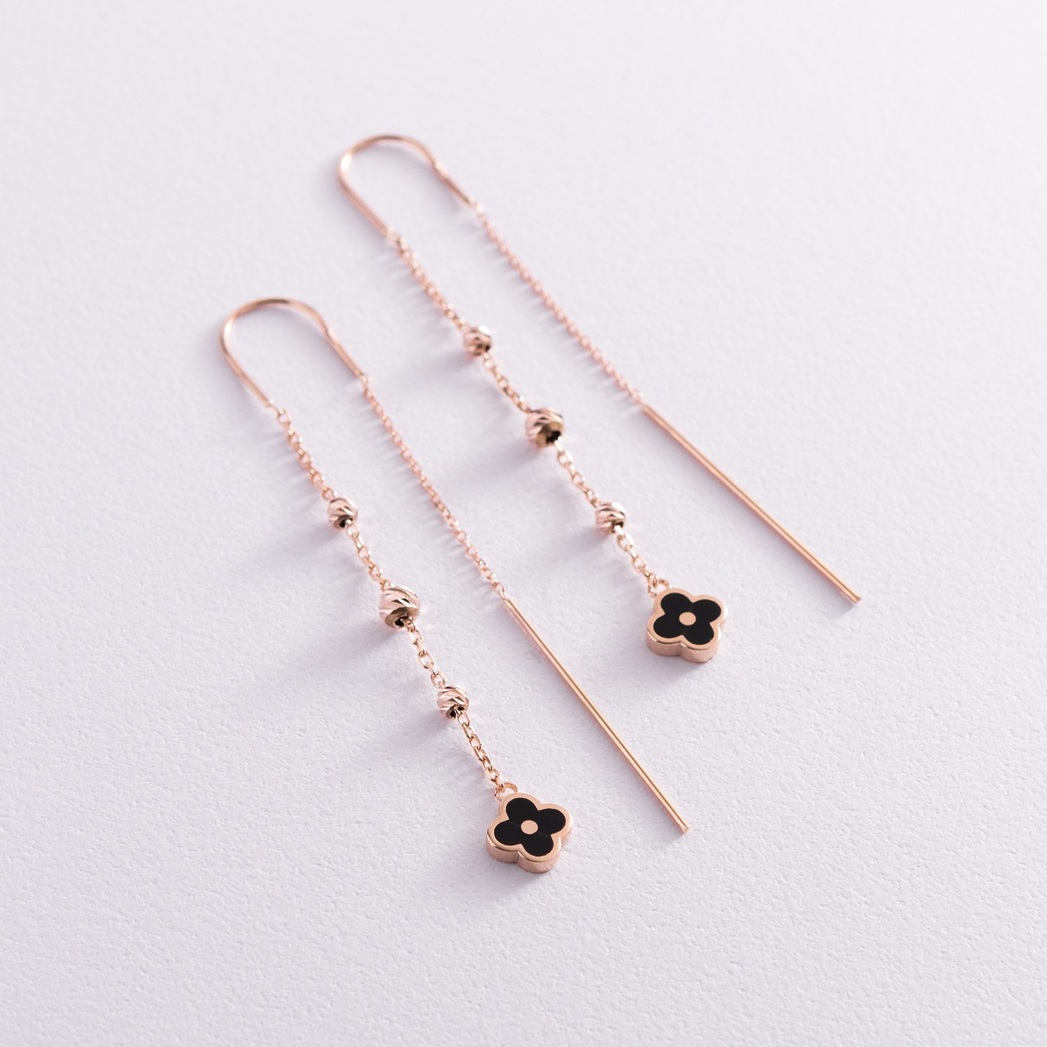 

Золотые серьги "Клевер" на цепочке (эмаль) с07613 Оникс