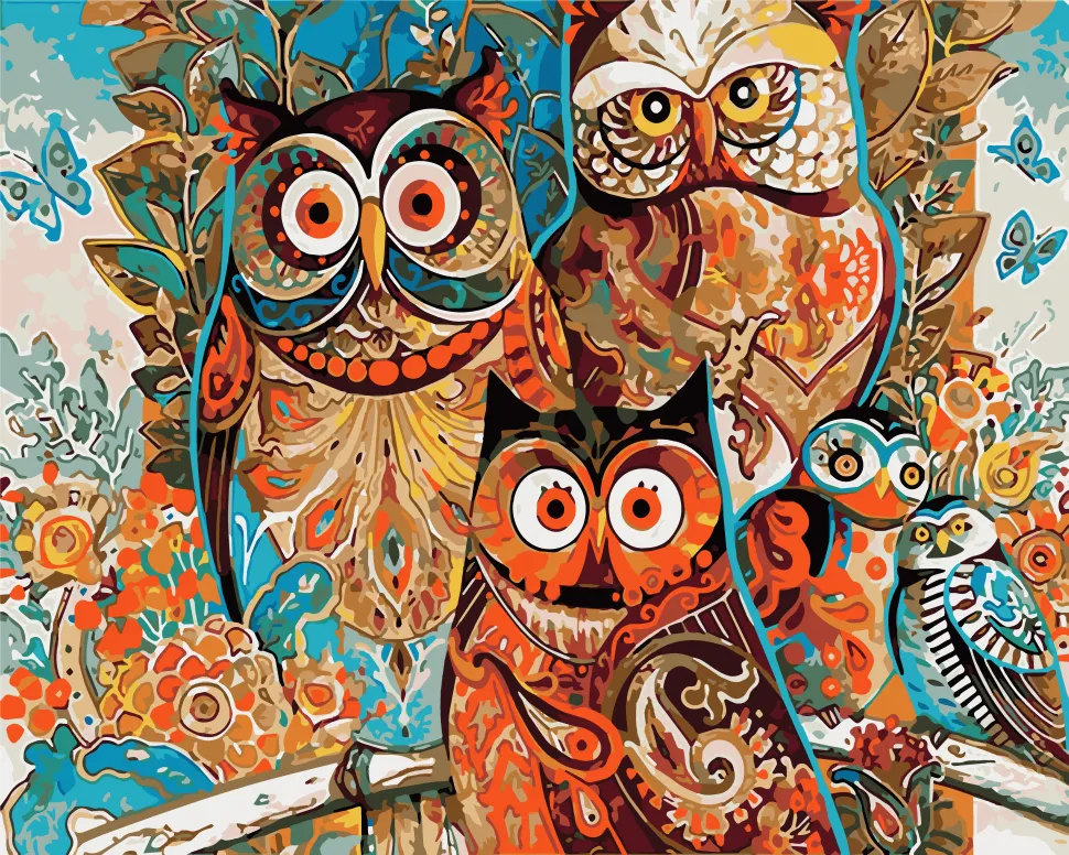 

Картина по номерам. "Совы в узорах" 40*50 см