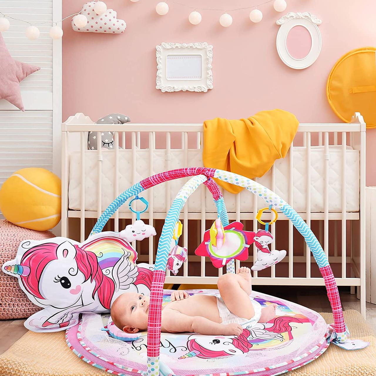 

Коврик-манеж развивающий для новорожденных 3 в 1 единорог Meying "Baby Blanket",с подушкой, розовый