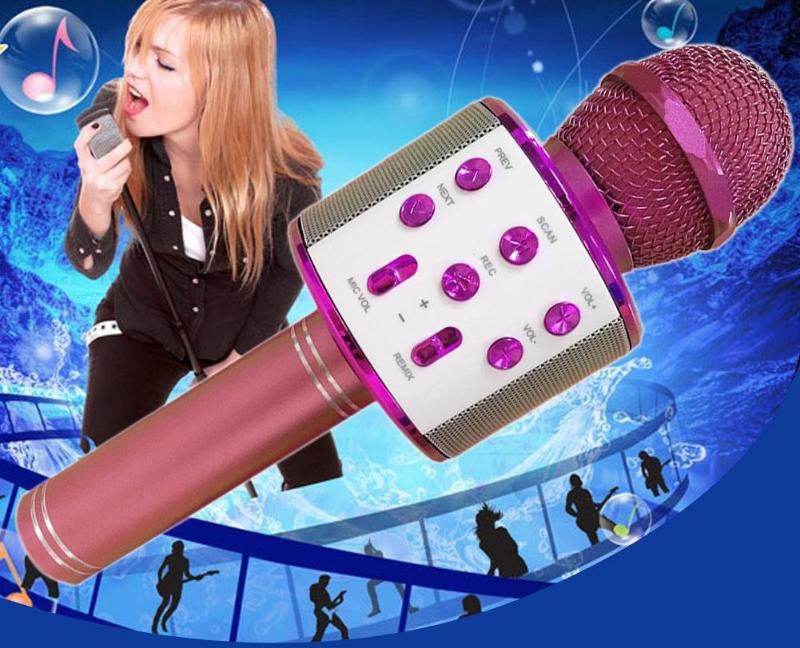 

Беспроводной портативный Bluetooth караоке микрофон Wster 858 с изменением голоса Розовый