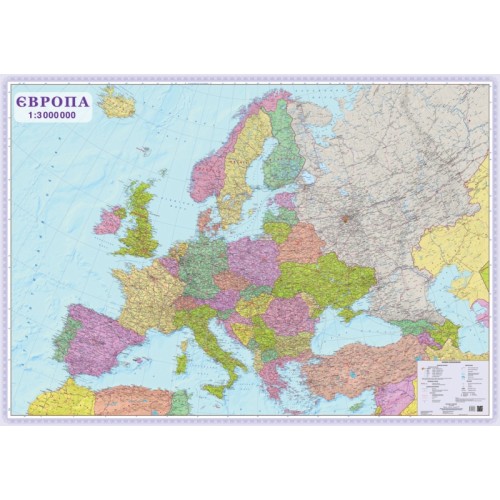 

Большая карта Европы, 190х130 см (картон на планках)