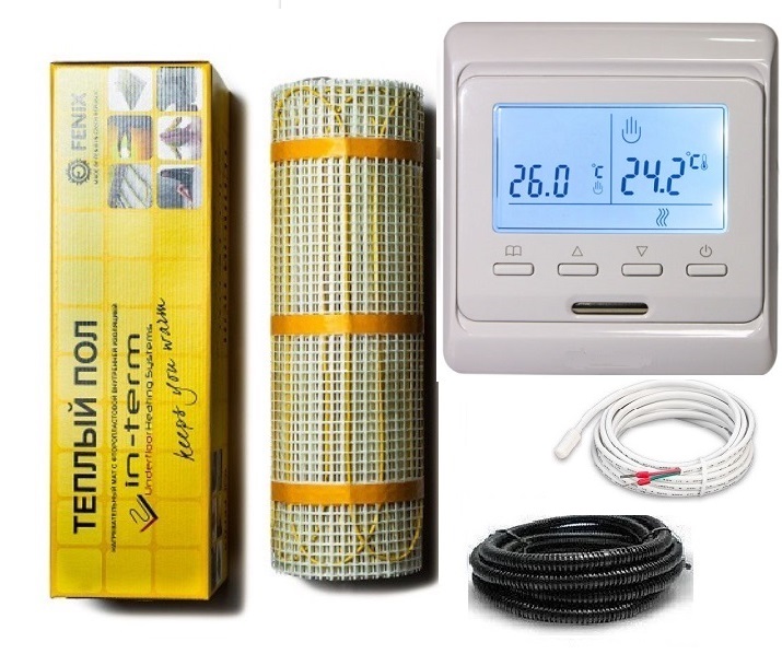 

Теплый пол двухжильный нагревательный мат In-Term 7.9 m² 1580W в комплекте с программируемым терморегулятором и датчиком температуры (T0019006)