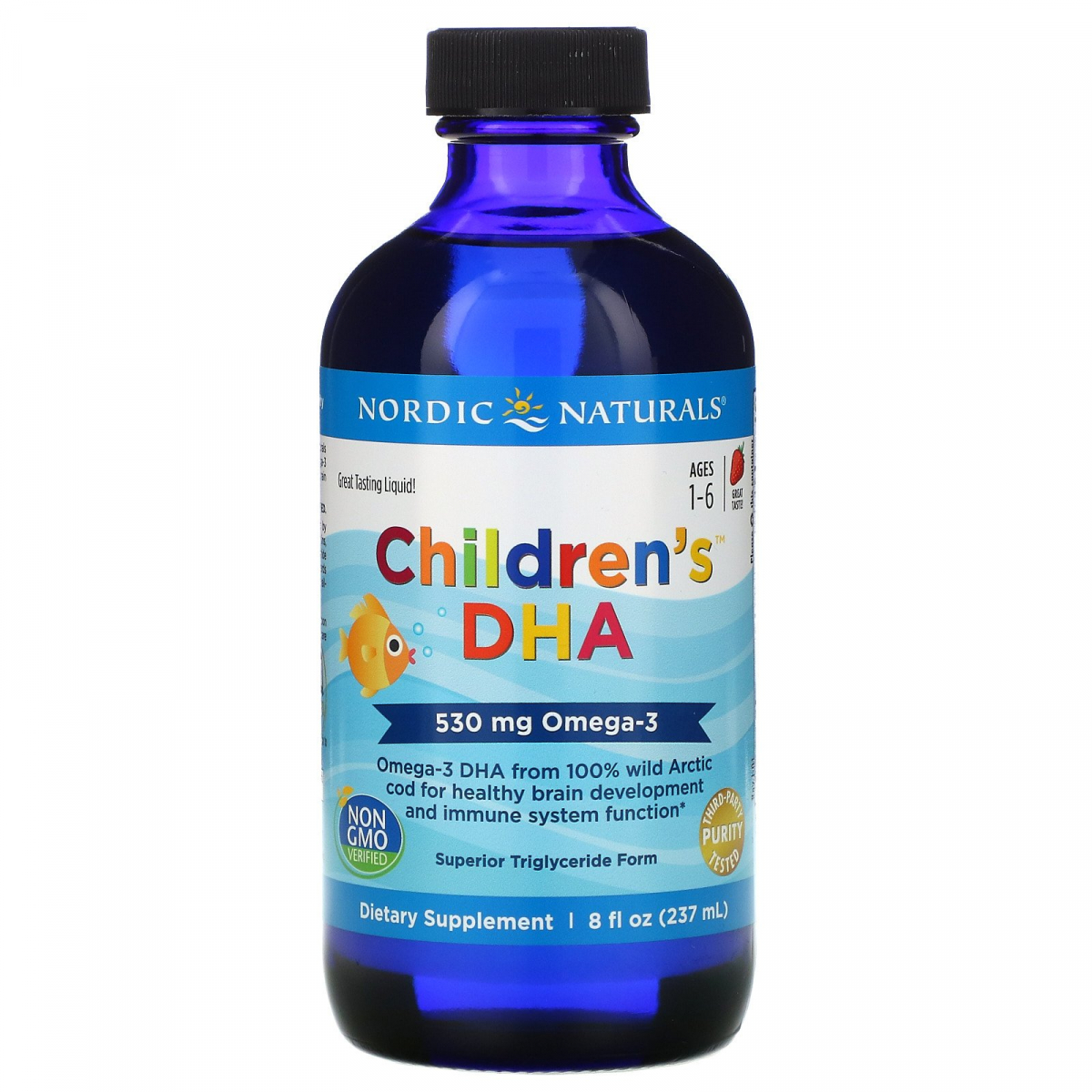 

ДГК для детей, клубника, Nordic Naturals, 530 мг, 8 ж. унц.(237 мл)