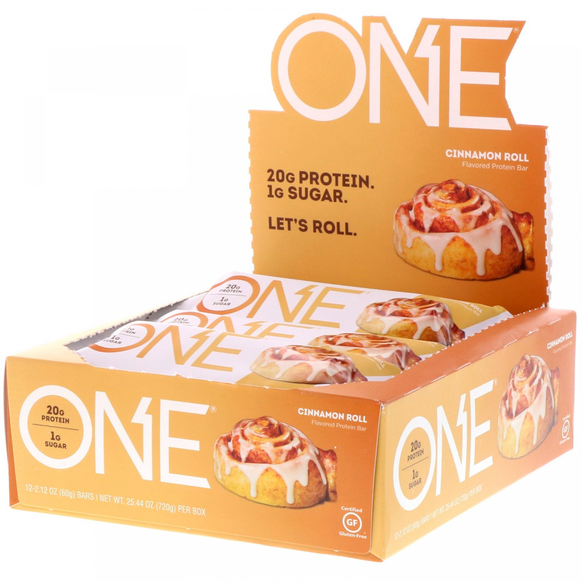 

One, вкус рулета с корицей, One Brands, 12 батончиков, 2.12 унции(60 г) каждый