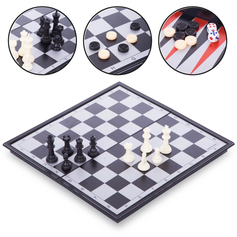

Шахматы, шашки, нарды 3 в 1 дорожные пластиковые магнитные ChessTour 360x360 мм, код: 9918-S52