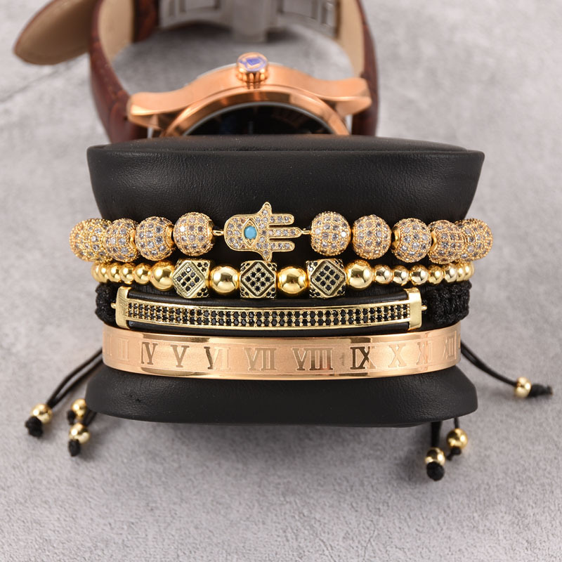 

Браслет мужской BlackPink Hamsa Rossl из 4 шт, Золотой