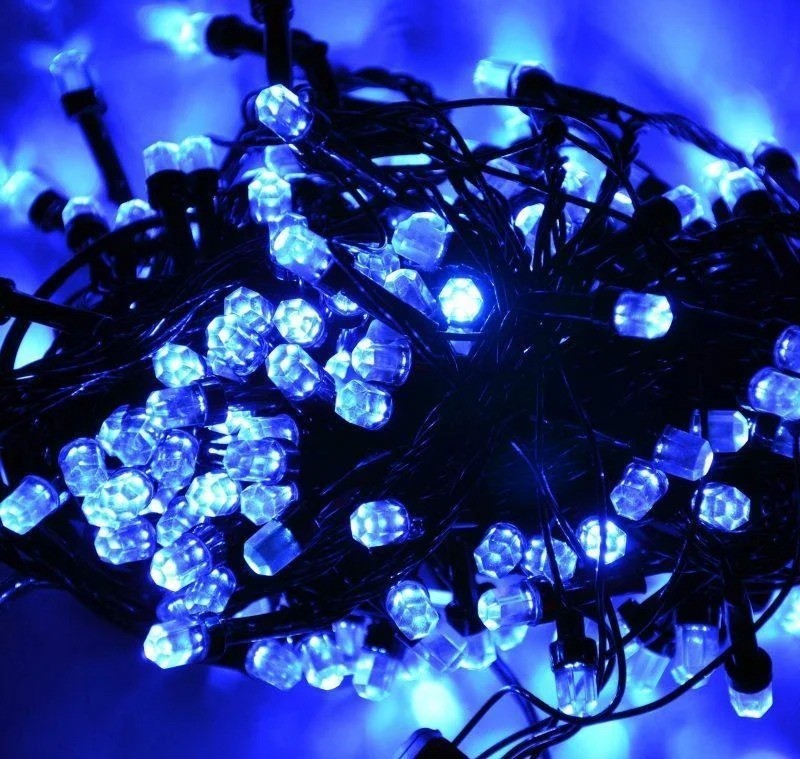 

Светодиодная гирлянда классическая 18 м 400 LED цепь черный шнур лампочки кристалл от сети синяя
