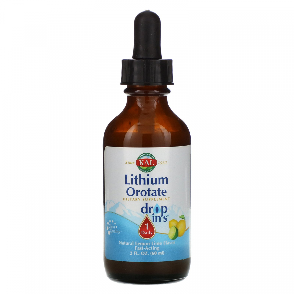 

Оротат лития в каплях, натуральный вкус лимона и лайма, Lithium Orotate Drops, Natural Lemon Lime Flavor, KAL, 2 ж. унц. (60 мл)