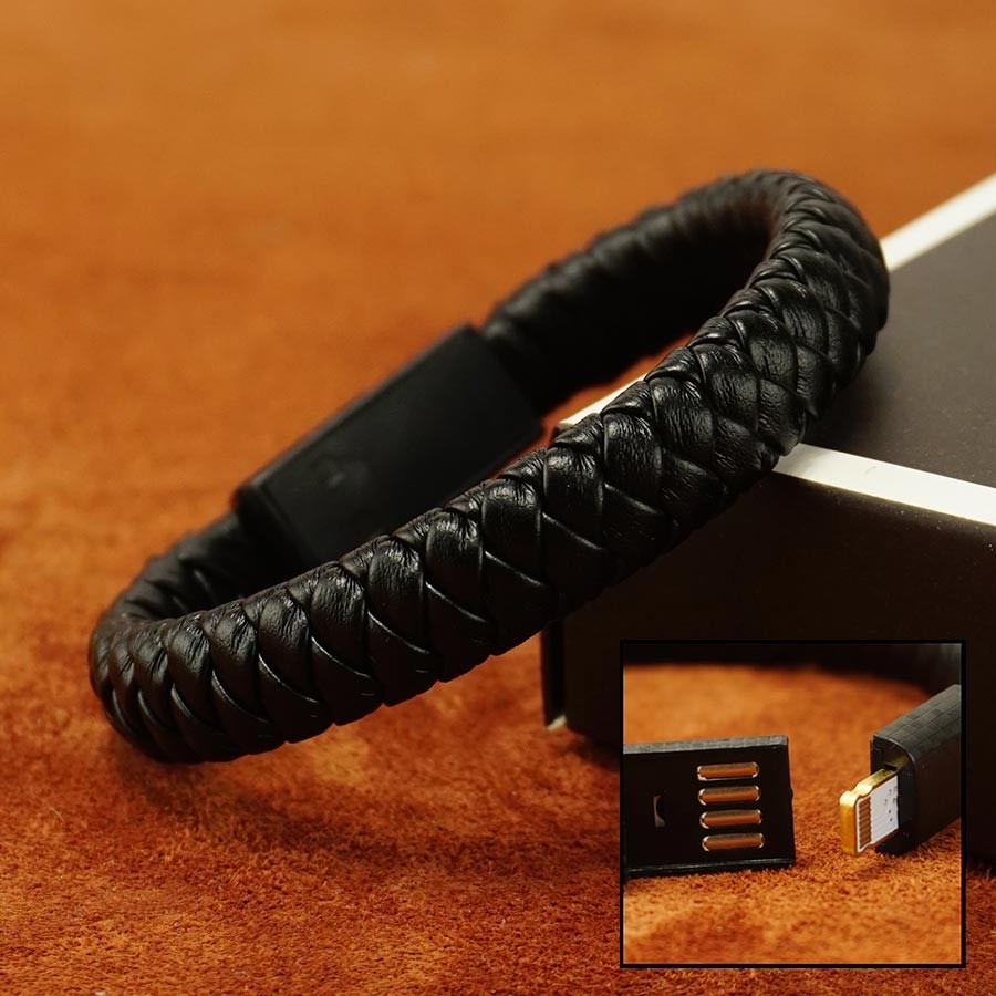 

Мужской браслет-кабель Baellerry USB 2.0 - Apple Lightning Чёрный 21.5 см