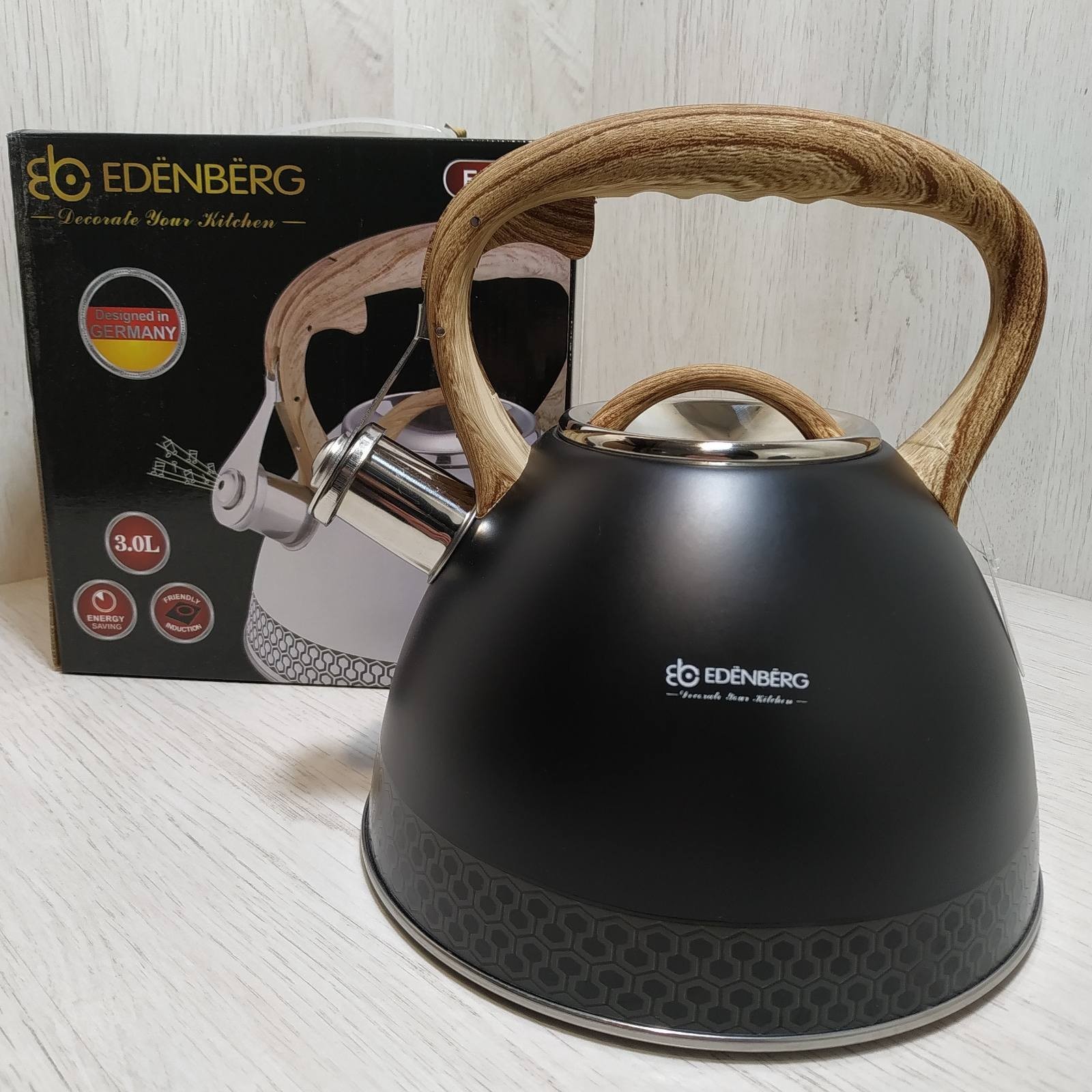 

Чайник Edenberg EB-8809, 3л меняющий цвет со свистком, свистящий чайник с индикатором нагрева для индукционных плит, так и для газовых, электрических или стеклокерамических плит.