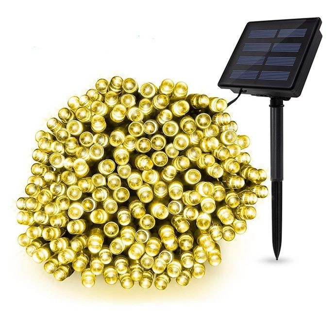 

Уличная гирлянда на солнечной батарее 100 LED 10 метров, черный провод, белый теплый