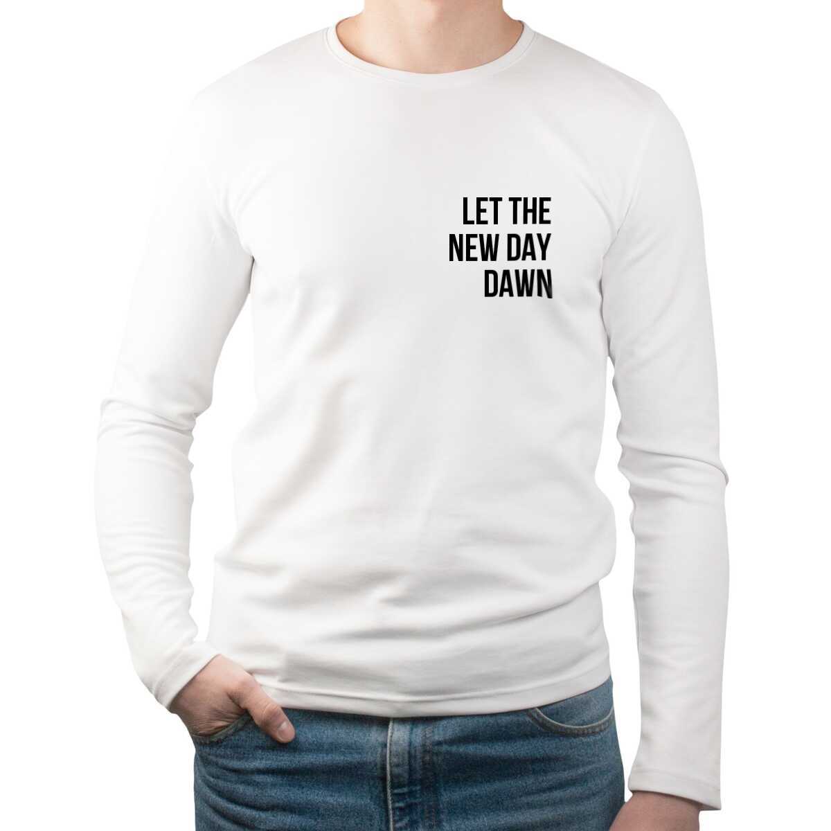 

Білий чоловічий лонгслів "let the new day down, Білий чоловічий лонгслів "let the new day down" L
