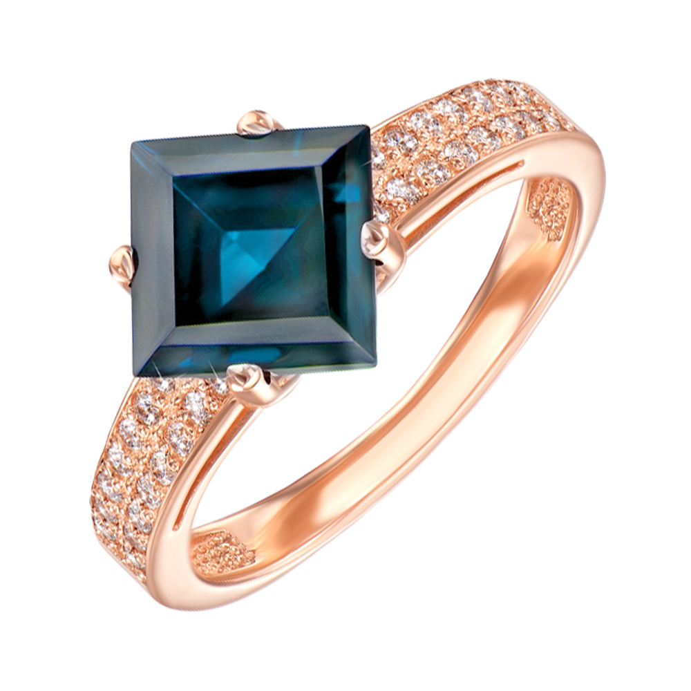 

Кольцо в красном золоте с лондон топазом и фианитами 000106207 17 размера