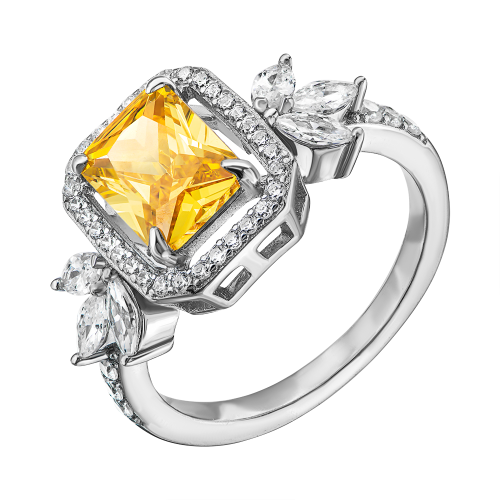 

Серебряное кольцо с желтым и белыми фианитами 000133961 17.5 размера