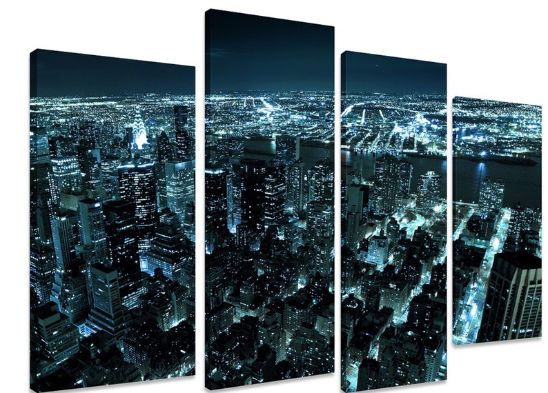 

Модульная картина на холсте из четырех частей Город Ночные улицы 129x90 см