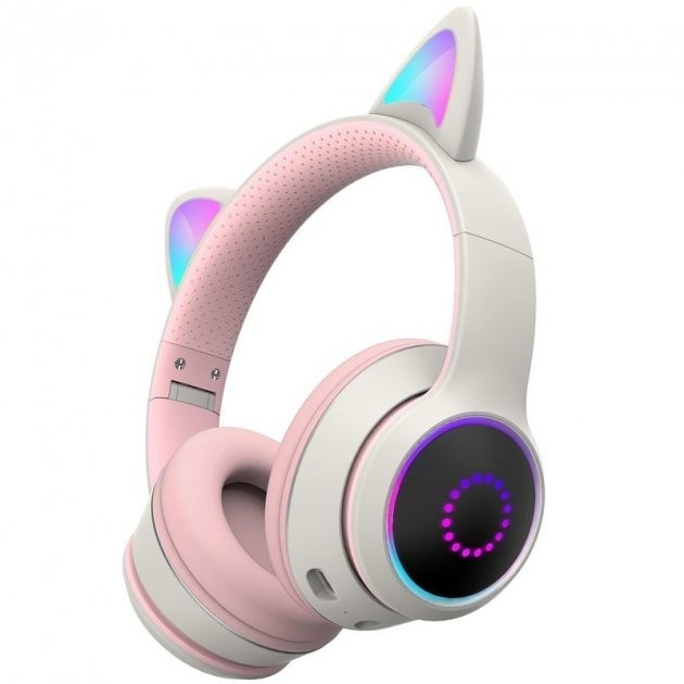 

Bluetooth-наушники Tucci Bright Motives Bluetooth 5.0/AUX/MicroSD с подсветкой кошачьих ушей Pink-grey
