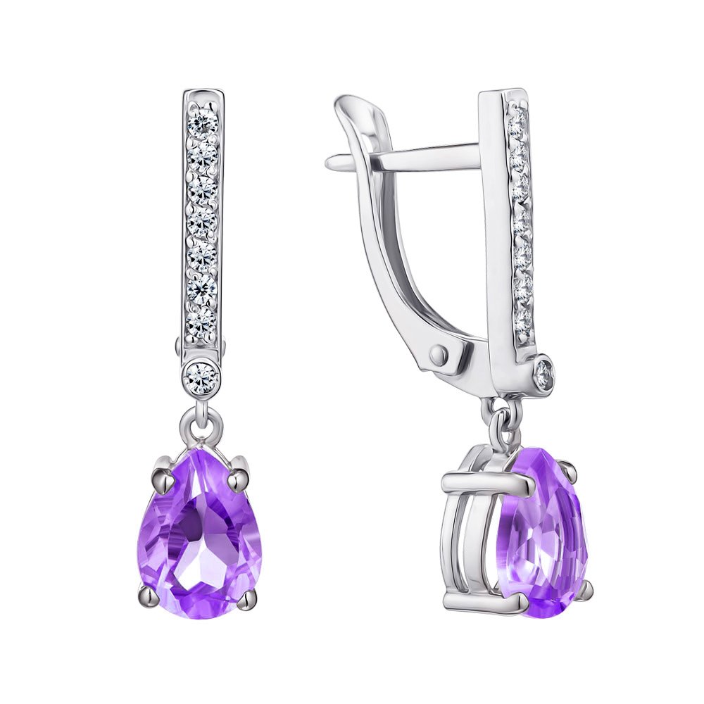

Серебряные серьги-подвески с аметистом и фианитами 000148946