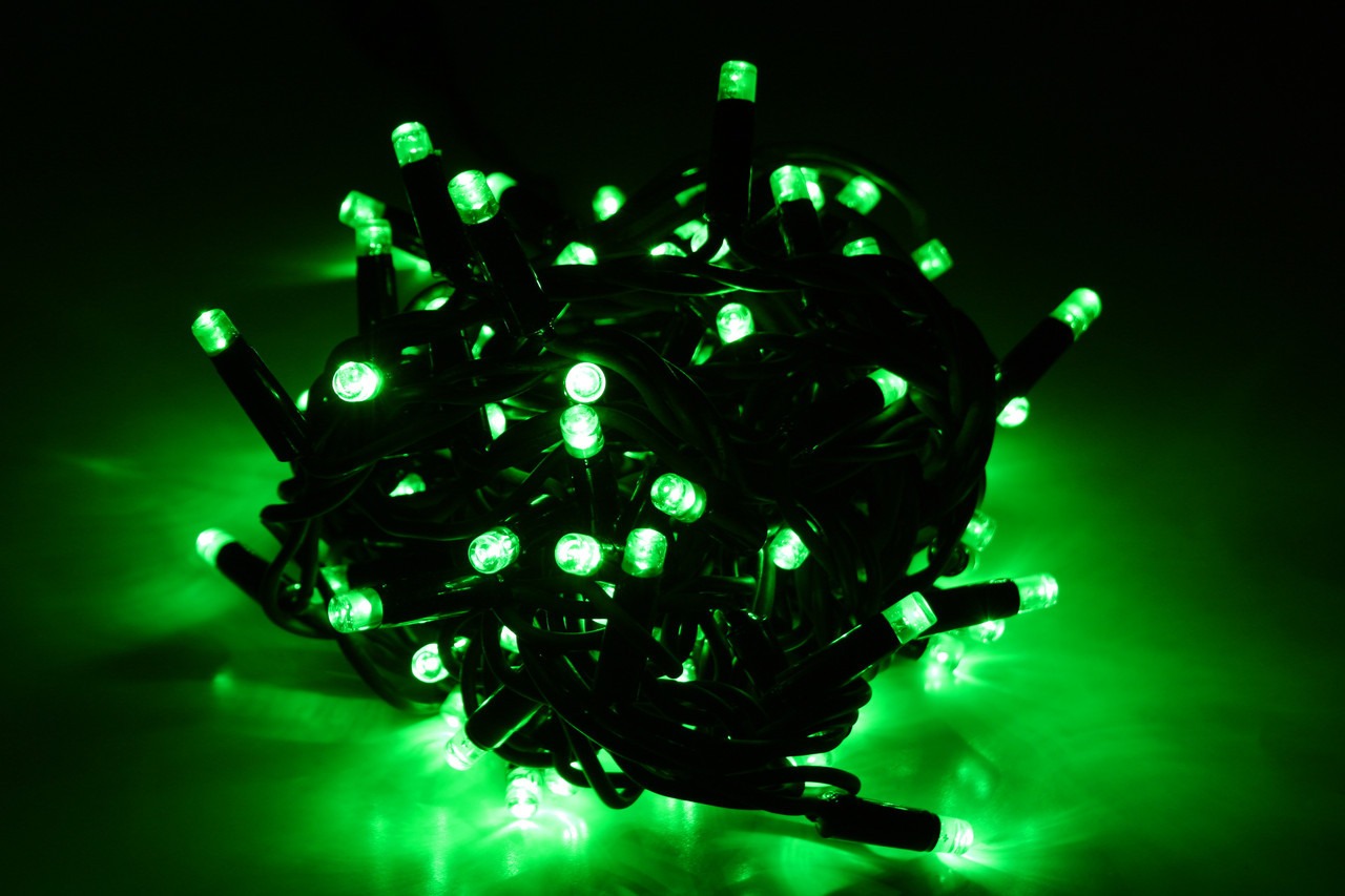 

Гирлянда цепь светодиодная классическая 10 м 100 LED черный шнур прямые лампочки от сети Зеленая