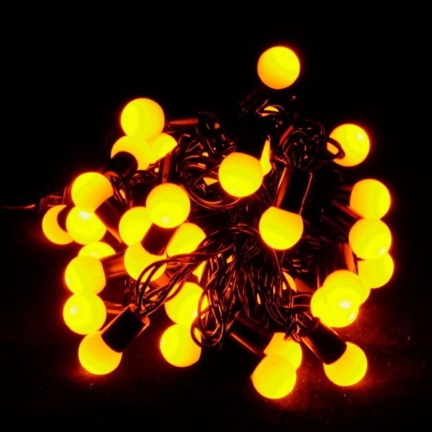 

Гирлянда цепь светодиодная классическая 4 м 20 LED черный шнур шарики твинки матовые Желтая