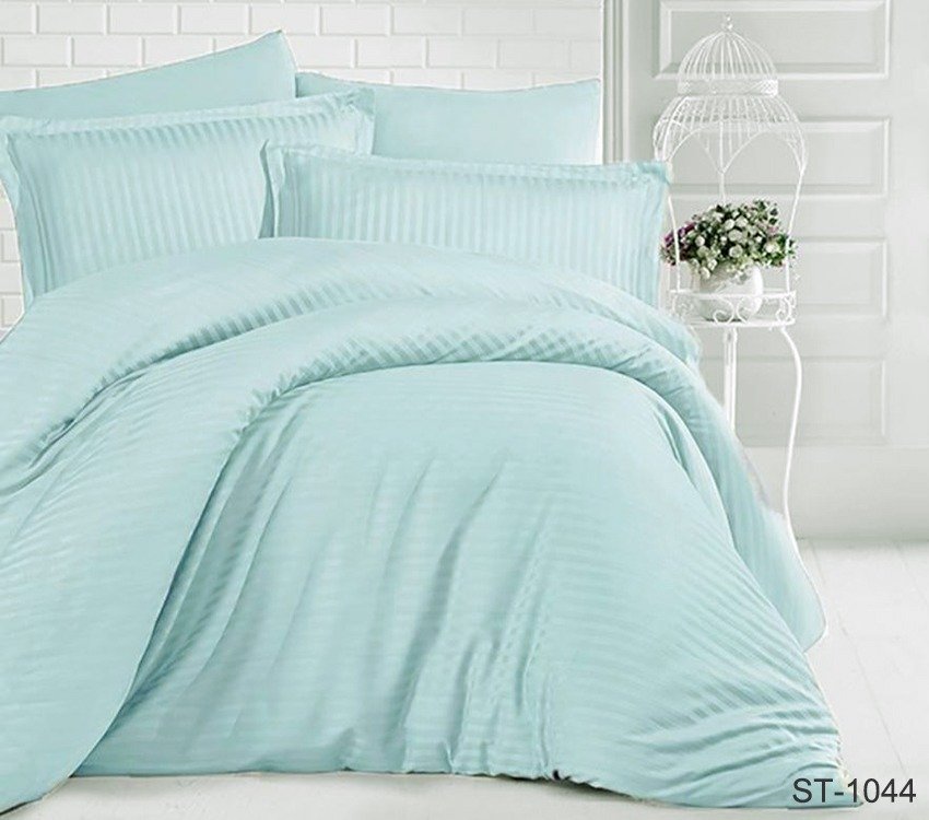 

Постельное белье ментоловое страйп-сатин Tag tekstil Luxury ST-1044 Евро