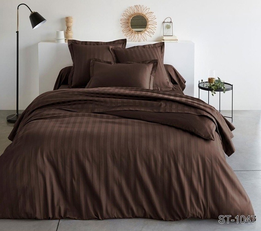 

Постельное белье коричневое страйп-сатин Tag tekstil Luxury ST-1047 Двуспальный
