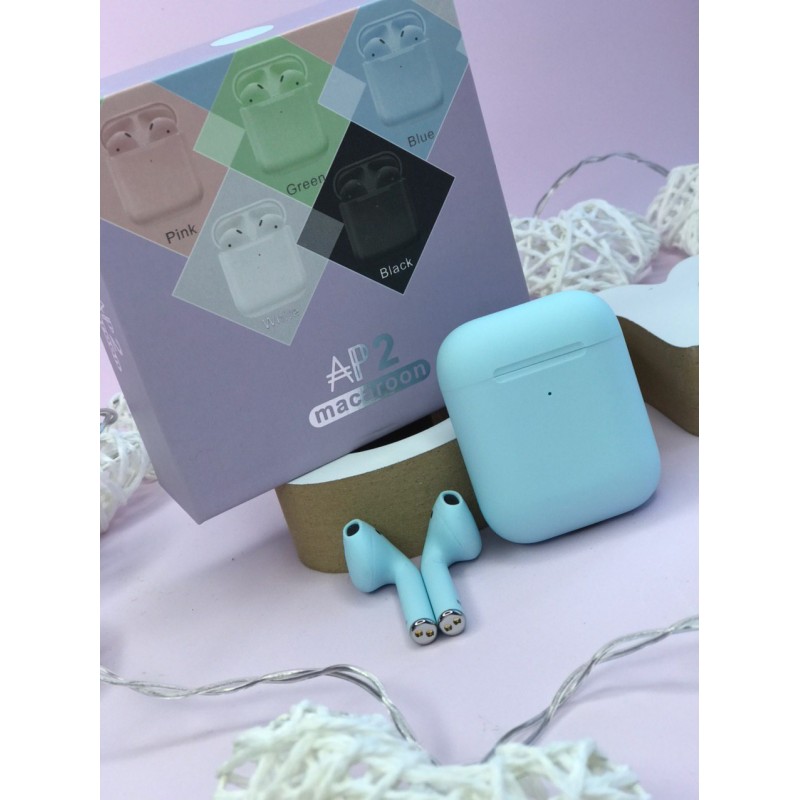 

Наушники компактные портативные беспроводные с зарядным футляром Macaroon AP2 light blue голубой
