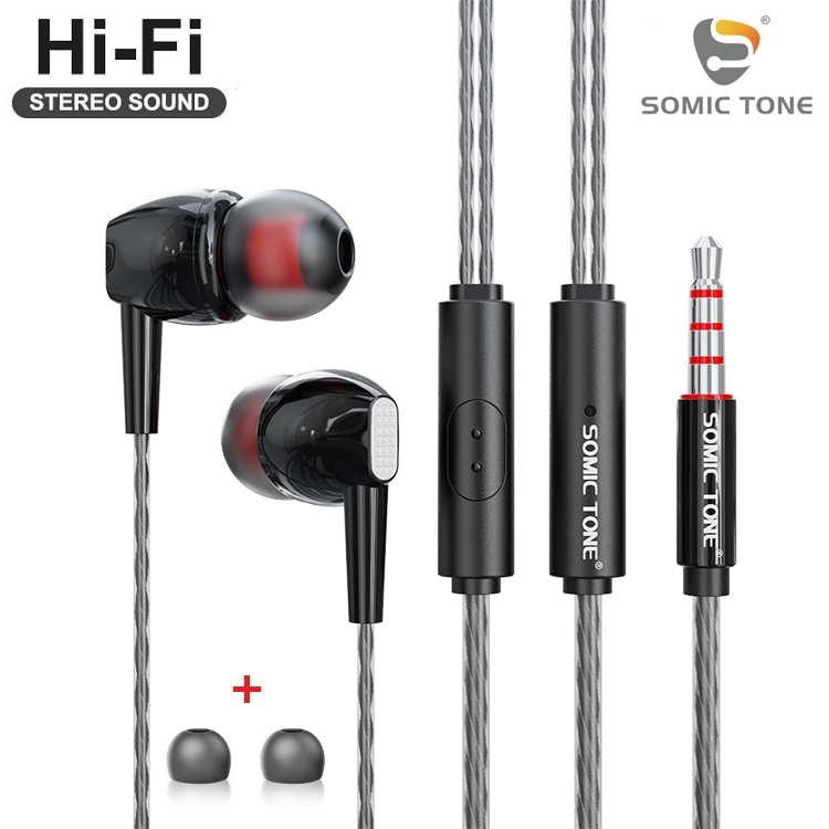 

Вакуумные Проводные Наушники с Микрофоном (1.2м) 3.5mm jack Стерео Гарнитура Для Телефона Смартфона Ноутбука SomicTone S-605 Черный